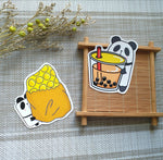 香港原創- 可愛熊貓大貼紙 2張入- 【雞蛋仔】+【珍珠奶茶】